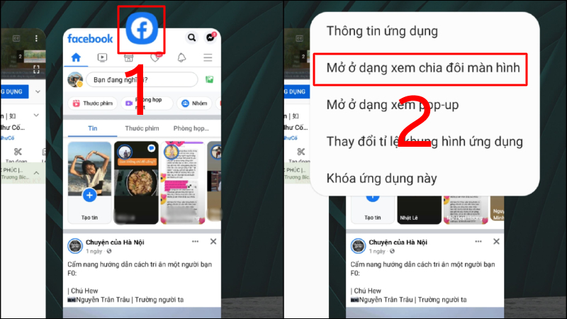 Tiến hành chọn Mở ở dạng xem chia đôi màn hình